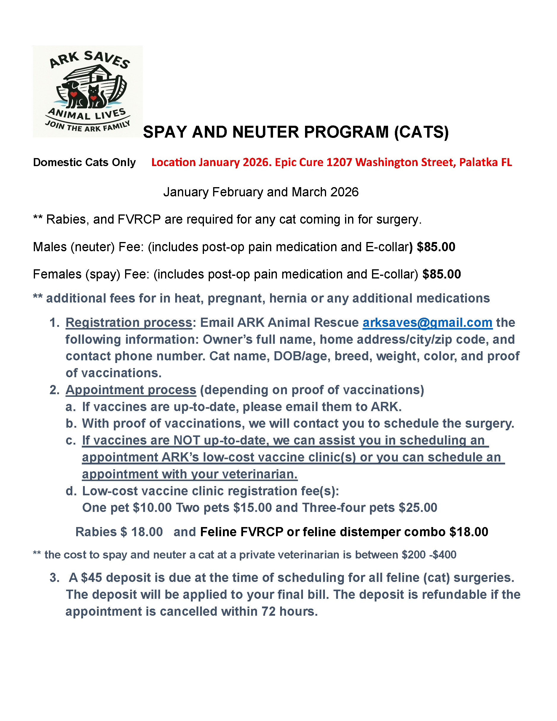 Spay & Neuter flyer for Cats