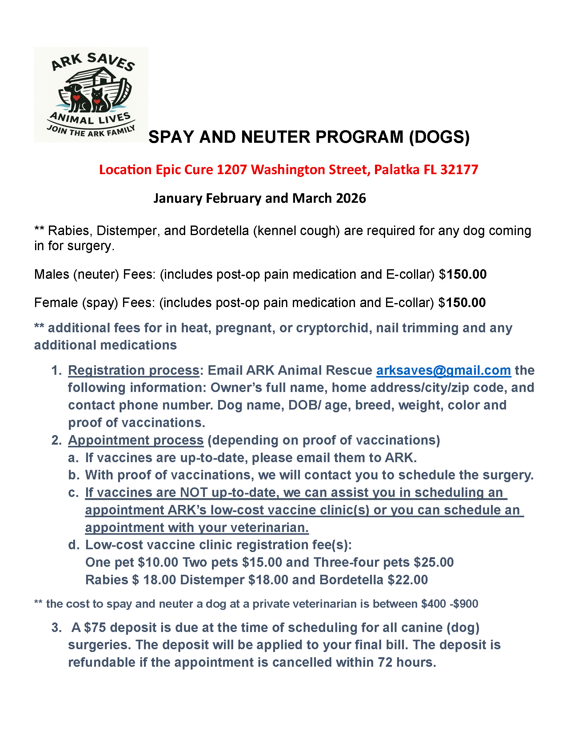 Spay & Neuter flyer for Dogs