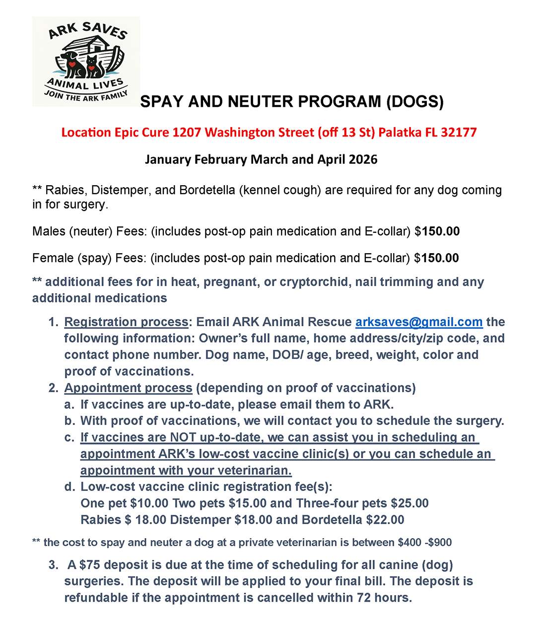 Spay & Neuter flyer for Dogs