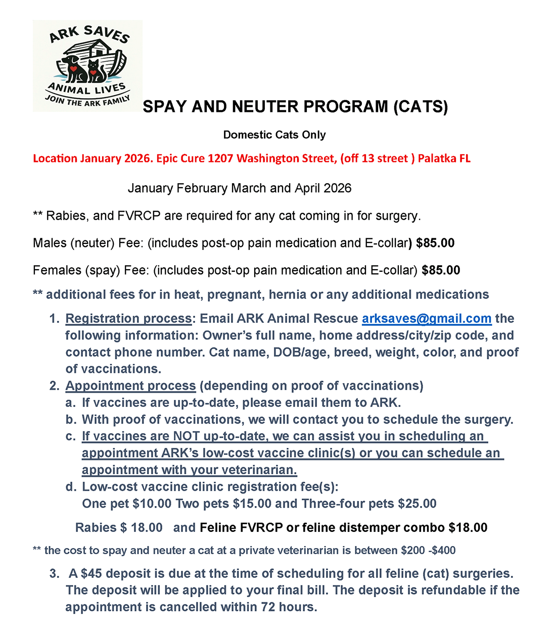 Spay & Neuter flyer for Cats