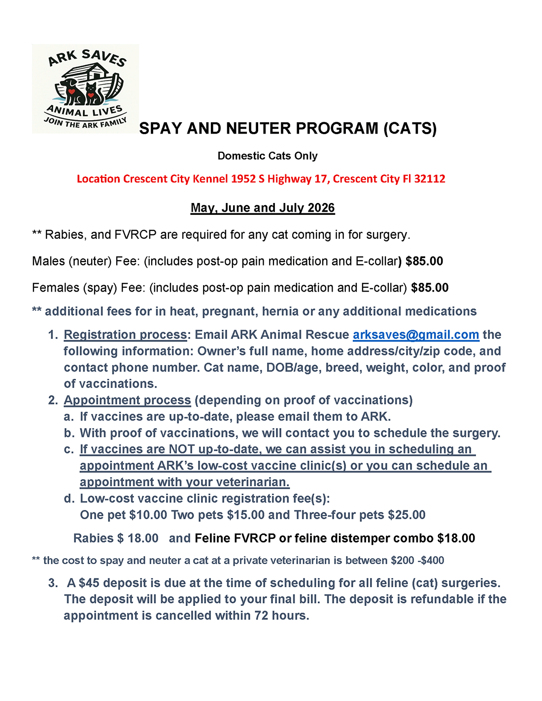 Spay & Neuter flyer for Cats