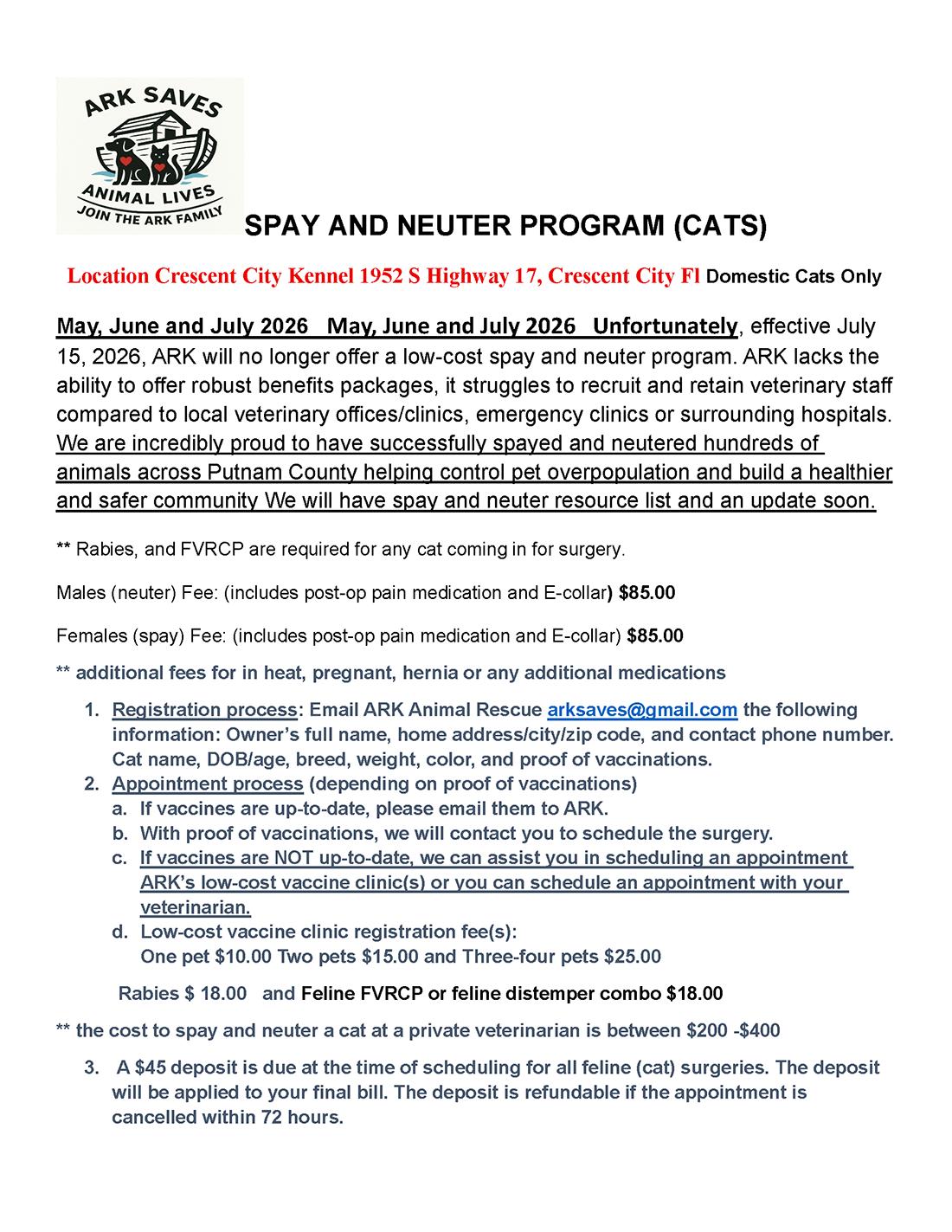 Spay & Neuter flyer for Cats