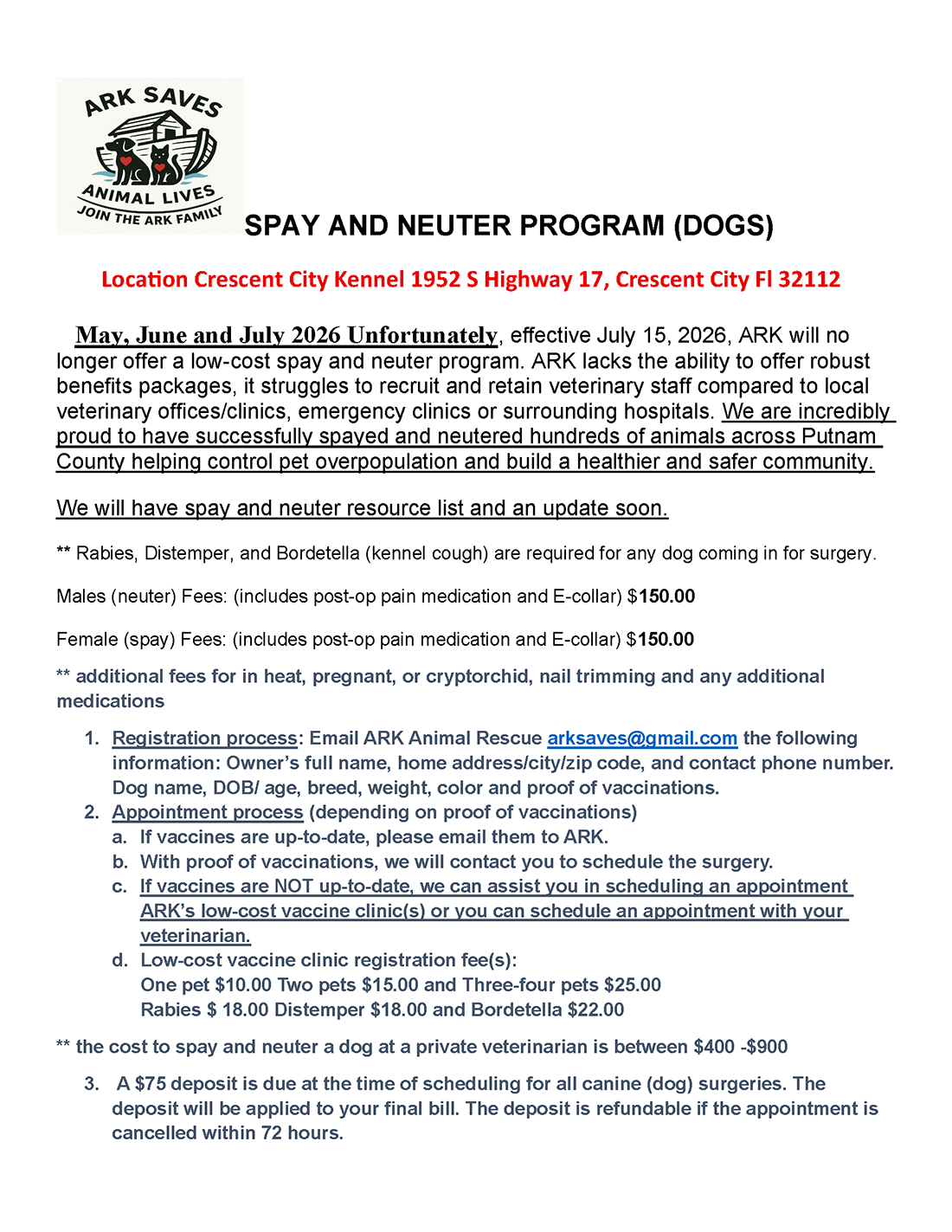 Spay & Neuter flyer for Dogs